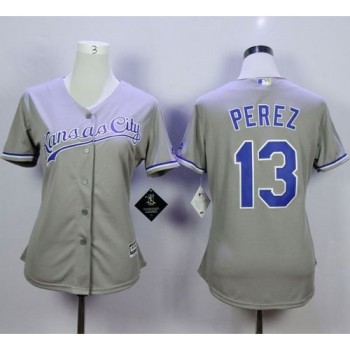 Royals #13 Salvador Perez Grey Road Women's Stitched MLB Jersey Royals #13 Salvador Perez Grey Road Women's Stitched MLB Jersey