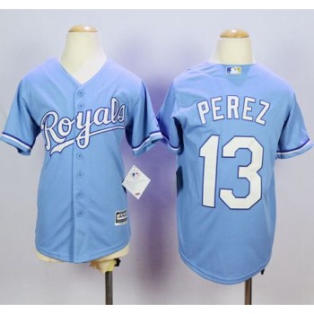 Royals #13 Salvador Perez Light Blue Cool Base Alternate 1 Stitched Youth MLB Jersey Royals #13 Salvador Perez Light Blue Cool Base Alternate 1 Stitched Youth MLB Jersey