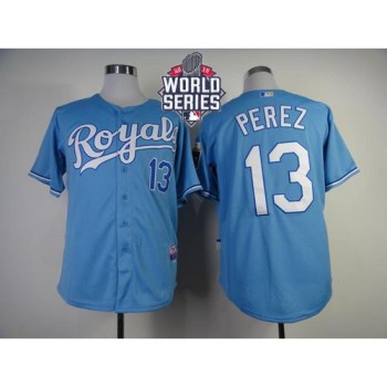 Royals #13 Salvador Perez Light Blue Cool Base W/2015 World Series Patch Stitched MLB Jersey Royals #13 Salvador Perez Light Blue Cool Base W/2015 World Series Patch Stitched MLB Jersey