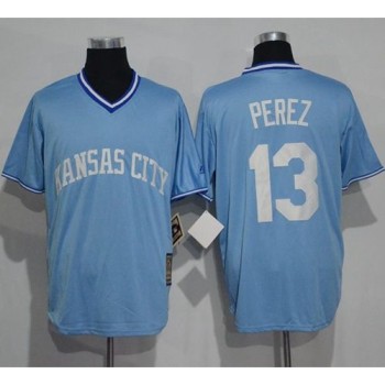 Royals #13 Salvador Perez Light Blue Cooperstown Stitched MLB Jersey Royals #13 Salvador Perez Light Blue Cooperstown Stitched MLB Jersey