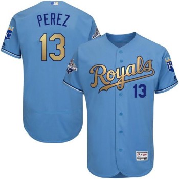 Royals #13 Salvador Perez Light Blue FlexBase Authentic 2015 World Series Champions Gold Program Stitched MLB Jersey Royals #13 Salvador Perez Light Blue FlexBase Authentic 2015 World Series Champions Gold Program Stitched MLB Jersey