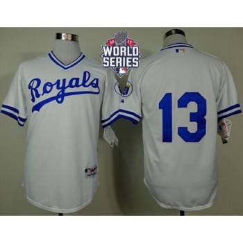 Royals #13 Salvador Perez White 1974 Turn Back The Clock W/2015 World Series Patch Stitched MLB Jersey Royals #13 Salvador Perez White 1974 Turn Back The Clock W/2015 World Series Patch Stitched MLB Jersey