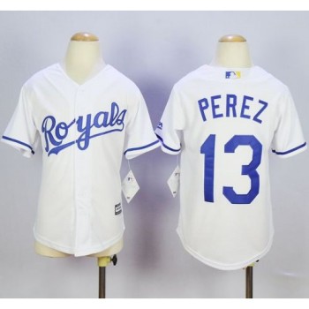 Royals #13 Salvador Perez White Cool Base Stitched Youth MLB Jersey Royals #13 Salvador Perez White Cool Base Stitched Youth MLB Jersey