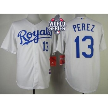 Royals #13 Salvador Perez White Cool Base W/2015 World Series Patch Stitched MLB Jersey Royals #13 Salvador Perez White Cool Base W/2015 World Series Patch Stitched MLB Jersey