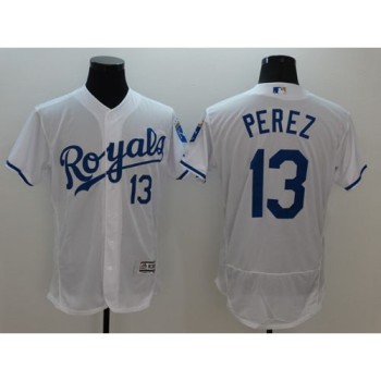 Royals #13 Salvador Perez White Flexbase Authentic Collection Stitched MLB Jersey Royals #13 Salvador Perez White Flexbase Authentic Collection Stitched MLB Jersey