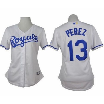 Royals #13 Salvador Perez White Home Women's Stitched MLB Jersey Royals #13 Salvador Perez White Home Women's Stitched MLB Jersey