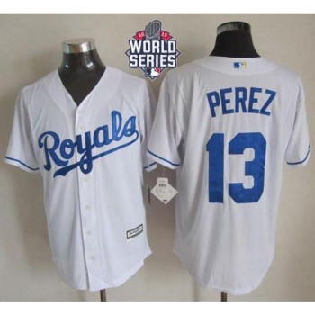 Royals #13 Salvador Perez White New Cool Base W/2015 World Series Patch Stitched MLB Jersey Royals #13 Salvador Perez White New Cool Base W/2015 World Series Patch Stitched MLB Jersey