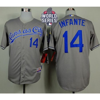 Royals #14 Omar infante Grey Cool Base W/2015 World Series Patch Stitched MLB Jersey Royals #14 Omar infante Grey Cool Base W/2015 World Series Patch Stitched MLB Jersey