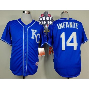 Royals #14 Omar infante Light Blue Alternate 2 Cool Base W/2015 World Series Patch Stitched MLB Jersey Royals #14 Omar infante Light Blue Alternate 2 Cool Base W/2015 World Series Patch Stitched MLB Jersey