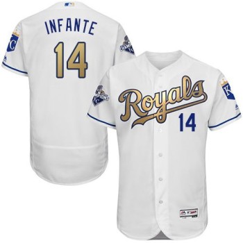 Royals #14 Omar infante White 2015 World Series Champions Gold Program FlexBase Authentic Stitched MLB Jersey Royals #14 Omar infante White 2015 World Series Champions Gold Program FlexBase Authentic Stitched MLB Jersey