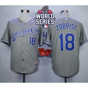 Royals #18 Ben Zobrist Grey Cool Base W/2015 World Series Patch Stitched MLB Jersey Royals #18 Ben Zobrist Grey Cool Base W/2015 World Series Patch Stitched MLB Jersey