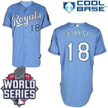 Royals #18 Ben Zobrist Light Blue Alternate 1 Cool Base W/2015 World Series Patch Stitched MLB Jersey Royals #18 Ben Zobrist Light Blue Alternate 1 Cool Base W/2015 World Series Patch Stitched MLB Jersey