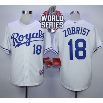 Royals #18 Ben Zobrist White Cool Base W/2015 World Series Patch Stitched MLB Jersey Royals #18 Ben Zobrist White Cool Base W/2015 World Series Patch Stitched MLB Jersey