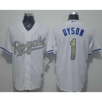Royals #1 Jarrod Dyson White New Cool Base 2015 World Series Champions Gold Program Stitched MLB Jersey Royals #1 Jarrod Dyson White New Cool Base 2015 World Series Champions Gold Program Stitched MLB Jersey