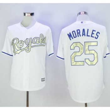 Royals #25 Kendrys Morales White New Cool Base 2015 World Series Champions Gold Program Stitched MLB Jersey Royals #25 Kendrys Morales White New Cool Base 2015 World Series Champions Gold Program Stitched MLB Jersey