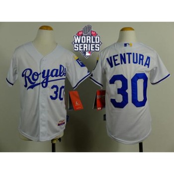 Royals #30 Yordano Ventura White Cool Base W/2015 World Series Patch Stitched Youth MLB Jersey Royals #30 Yordano Ventura White Cool Base W/2015 World Series Patch Stitched Youth MLB Jersey