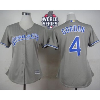 Royals #4 Alex Gordon Grey Road W/2015 World Series Patch Women's Stitched MLB Jersey Royals #4 Alex Gordon Grey Road W/2015 World Series Patch Women's Stitched MLB Jersey