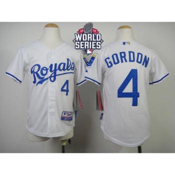 Royals #4 Alex Gordon White Cool Base W/2015 World Series Patch Stitched Youth MLB Jersey Royals #4 Alex Gordon White Cool Base W/2015 World Series Patch Stitched Youth MLB Jersey