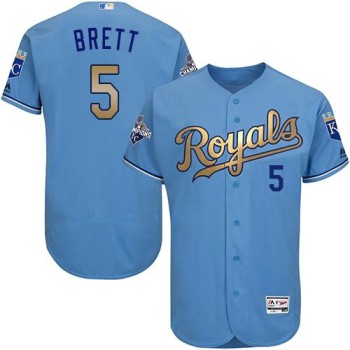 Royals #5 George Brett Light Blue FlexBase Authentic 2015 World Series Champions Gold Program Stitched MLB Jersey Royals #5 George Brett Light Blue FlexBase Authentic 2015 World Series Champions Gold Program Stitched MLB Jersey