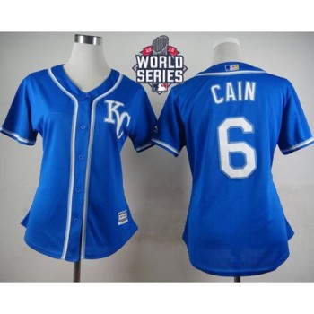 Royals #6 Lorenzo Cain Blue Alternate 2 W/2015 World Series Patch Women's Stitched MLB Jersey Royals #6 Lorenzo Cain Blue Alternate 2 W/2015 World Series Patch Women's Stitched MLB Jersey