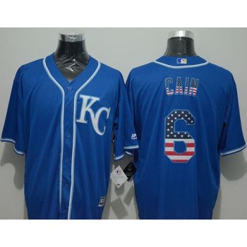 Royals #6 Lorenzo Cain Blue USA Flag Fashion Stitched MLB Jersey Royals #6 Lorenzo Cain Blue USA Flag Fashion Stitched MLB Jersey