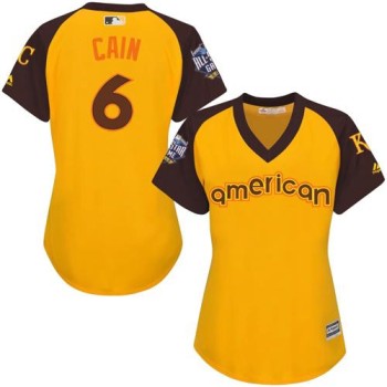 Royals #6 Lorenzo Cain Gold 2016 All-Star American League Women's Stitched MLB Jersey Royals #6 Lorenzo Cain Gold 2016 All-Star American League Women's Stitched MLB Jersey