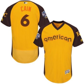Royals #6 Lorenzo Cain Gold Flexbase Authentic Collection 2016 All-Star American League Stitched MLB Jersey Royals #6 Lorenzo Cain Gold Flexbase Authentic Collection 2016 All-Star American League Stitched MLB Jersey