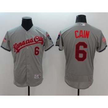 Royals #6 Lorenzo Cain Grey Fashion Stars & Stripes Flexbase Authentic Stitched MLB Jersey Royals #6 Lorenzo Cain Grey Fashion Stars & Stripes Flexbase Authentic Stitched MLB Jersey