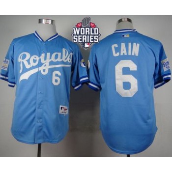 Royals #6 Lorenzo Cain Light Blue 1985 Turn Back The Clock W/2015 World Series Patch Stitched MLB Jersey Royals #6 Lorenzo Cain Light Blue 1985 Turn Back The Clock W/2015 World Series Patch Stitched MLB Jersey