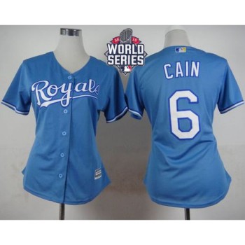 Royals #6 Lorenzo Cain Light Blue Alternate 1 W/2015 World Series Patch Women's Stitched MLB Jersey Royals #6 Lorenzo Cain Light Blue Alternate 1 W/2015 World Series Patch Women's Stitched MLB Jersey