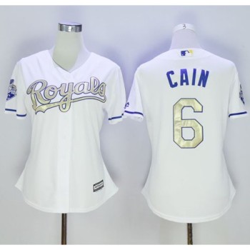 Royals #6 Lorenzo Cain White 2015 World Series Champions Gold Program Cool Base Women's Stitched MLB Jersey Royals #6 Lorenzo Cain White 2015 World Series Champions Gold Program Cool Base Women's Stitched MLB Jersey