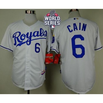 Royals #6 Lorenzo Cain White Cool Base W/2015 World Series Patch Stitched MLB Jersey Royals #6 Lorenzo Cain White Cool Base W/2015 World Series Patch Stitched MLB Jersey