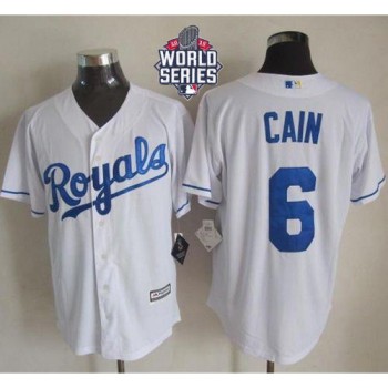Royals #6 Lorenzo Cain White New Cool Base W/2015 World Series Patch Stitched MLB Jersey Royals #6 Lorenzo Cain White New Cool Base W/2015 World Series Patch Stitched MLB Jersey