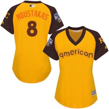 Royals #8 Mike Moustakas Gold 2016 All-Star American League Women's Stitched MLB Jersey Royals #8 Mike Moustakas Gold 2016 All-Star American League Women's Stitched MLB Jersey