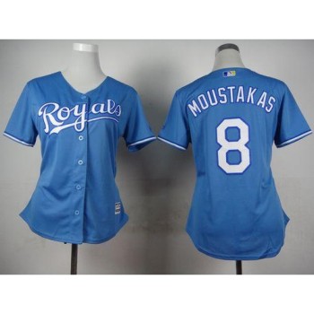 Royals #8 Mike Moustakas Light Blue Alternate 1 Women's Stitched MLB Jersey Royals #8 Mike Moustakas Light Blue Alternate 1 Women's Stitched MLB Jersey