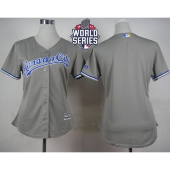 Royals Blank Grey Road W/2015 World Series Patch Women's Stitched MLB Jersey Royals Blank Grey Road W/2015 World Series Patch Women's Stitched MLB Jersey