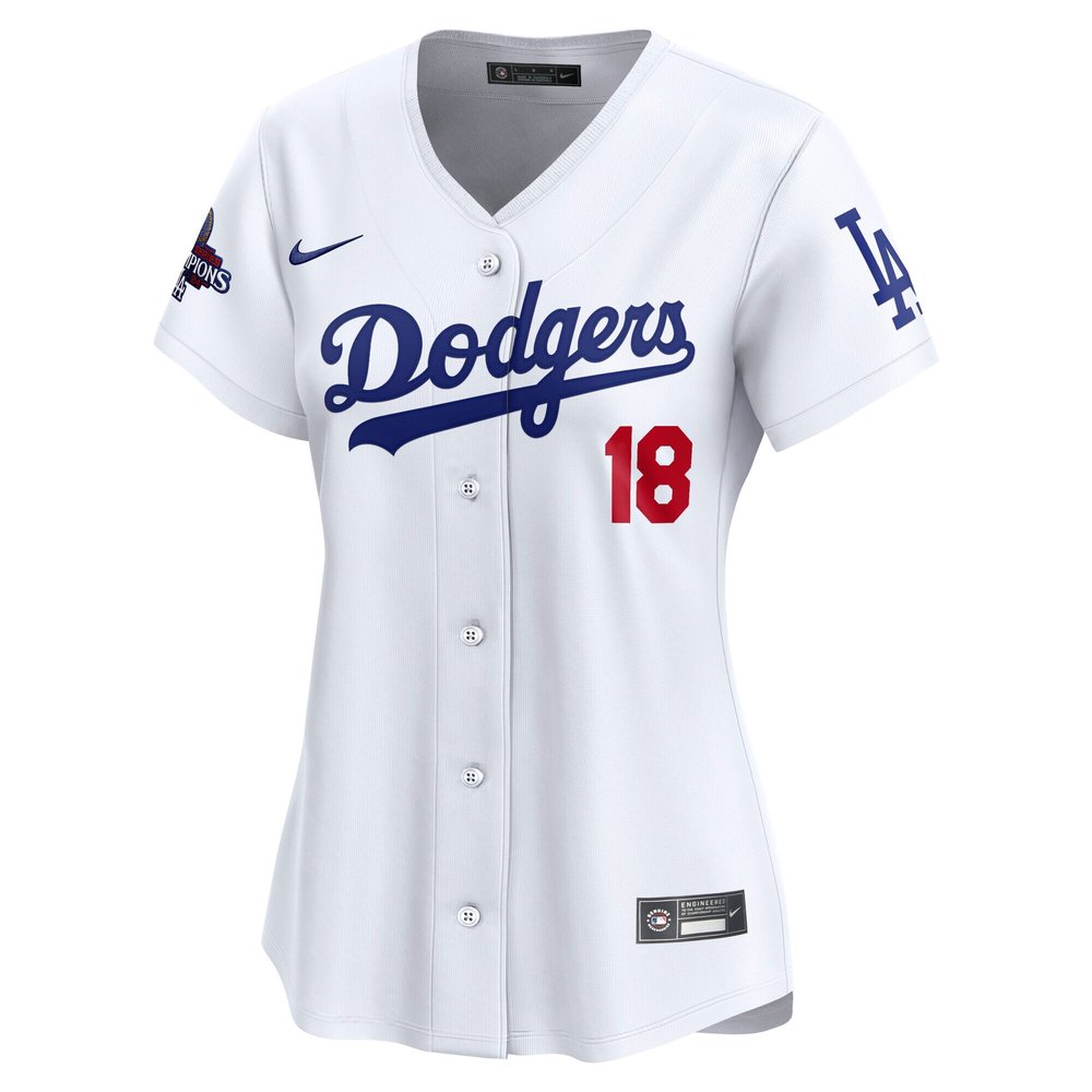 Women's Los Angeles Dodgers #18 Yoshinobu Yamamoto White 2024 World Series Champions Japanese Characters Limited Player Jersey Women's Los Angeles Dodgers #18 Yoshinobu Yamamoto White 2024 World Series Champions Japanese Characters Limited Player Jersey