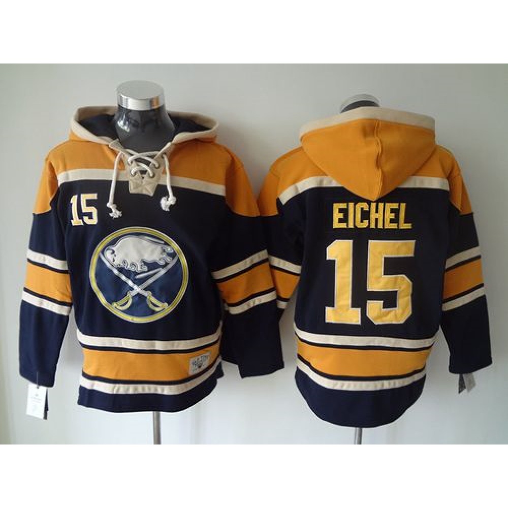 Sabres #15 Jack Eichel Navy Blue Sawyer Hooded Sweatshirt Stitched NHL Jersey