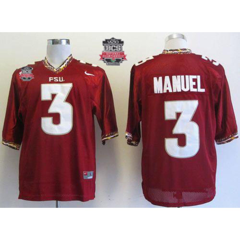 Seminoles #3 E.J Manuel Red 2014 BCS Bowl Patch Stitched NCAA Jersey