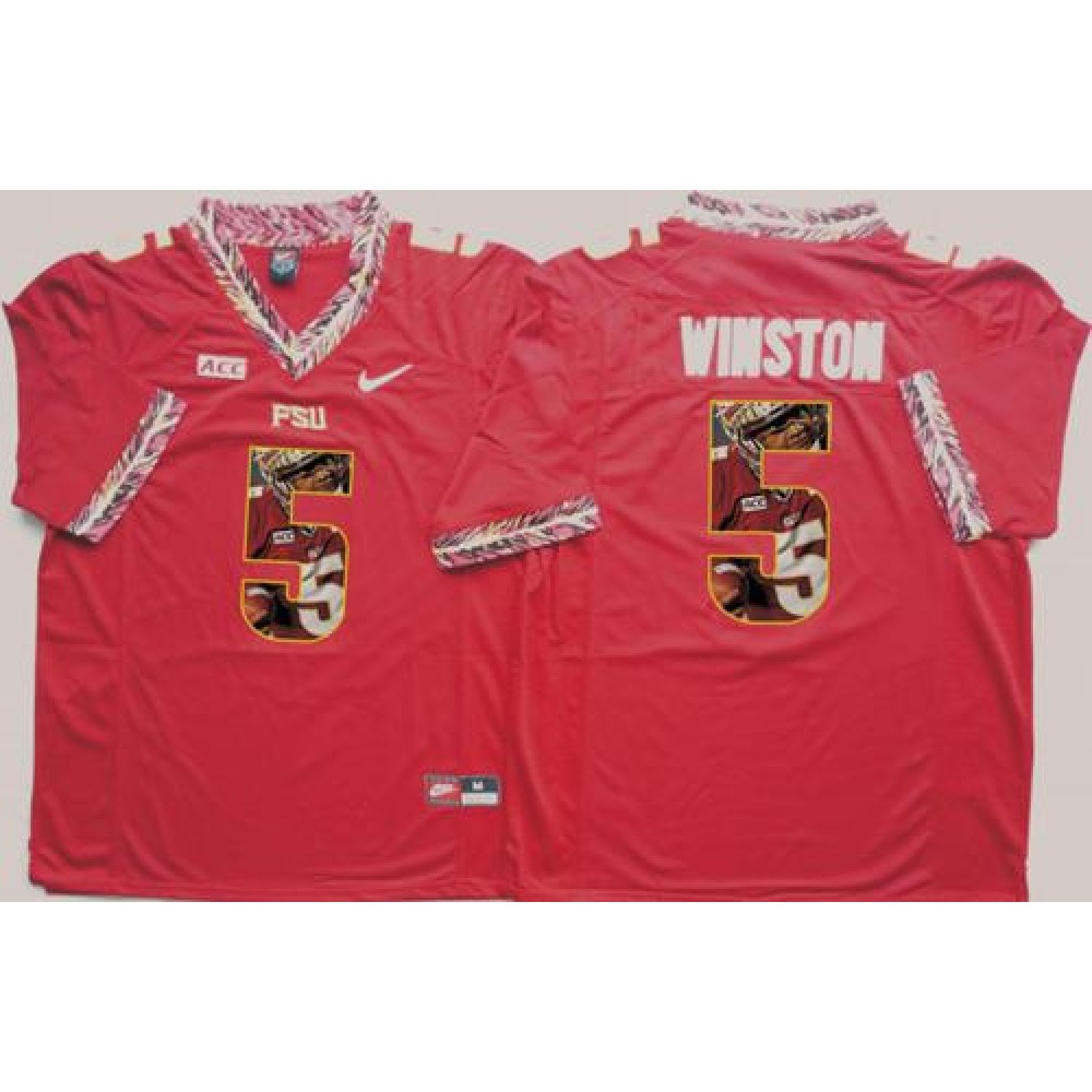 Seminoles #5 Jameis Winston Red Player Fashion Stitched NCAA Jersey