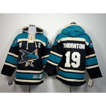 Sharks #19 Joe Thornton Black Sawyer Hooded Sweatshirt Stitched Youth NHL Jersey Sharks #19 Joe Thornton Black Sawyer Hooded Sweatshirt Stitched Youth NHL Jersey