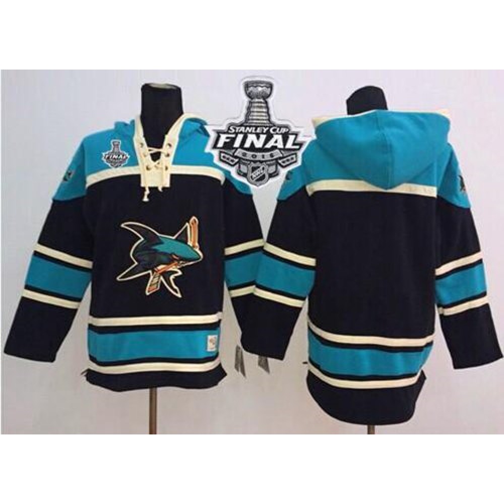 Sharks Blank Black Sawyer Hooded Sweatshirt 2016 Stanley Cup Final Patch Stitched NHL Jersey
