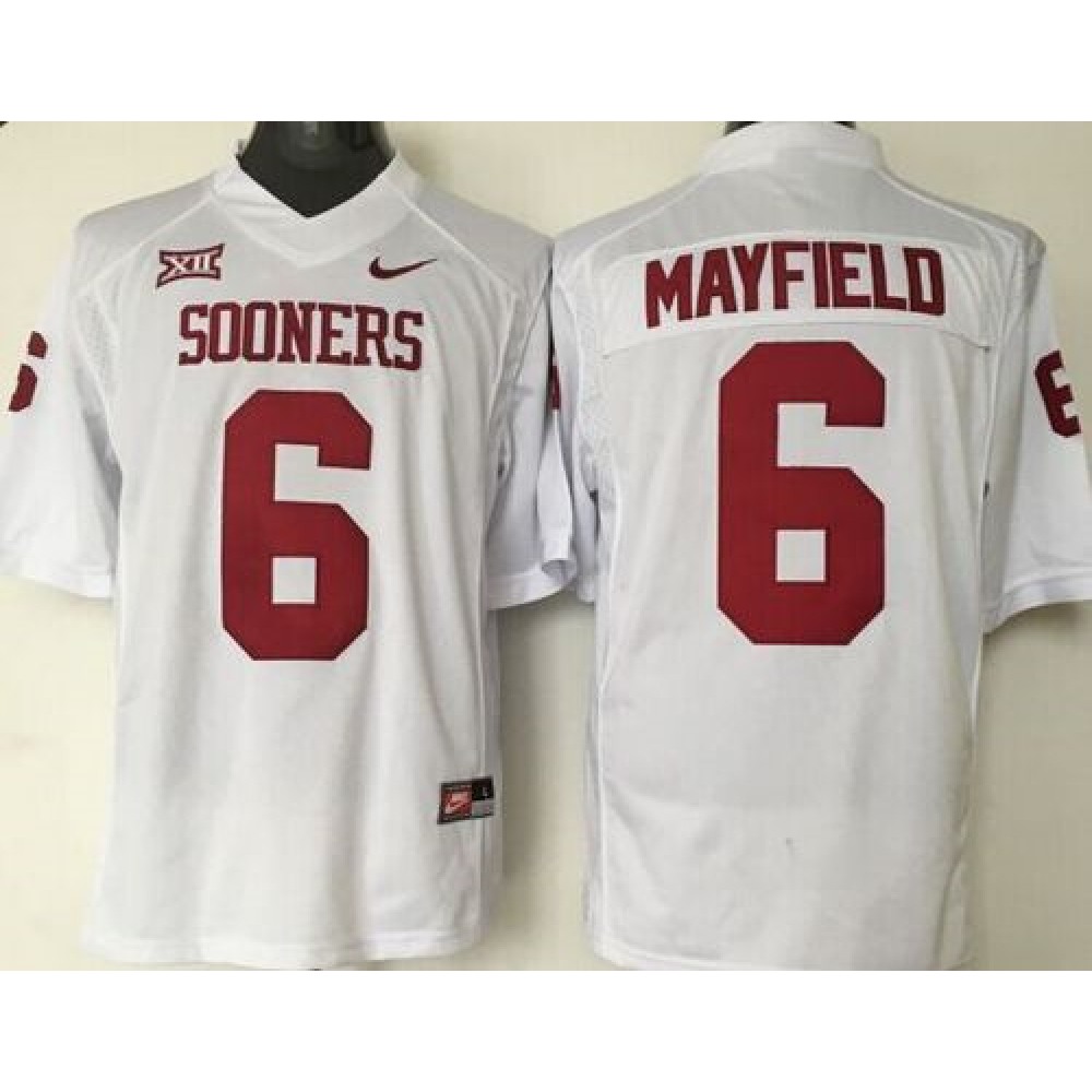 Sooners #6 Baker Mayfield White XII Stitched NCAA Jersey