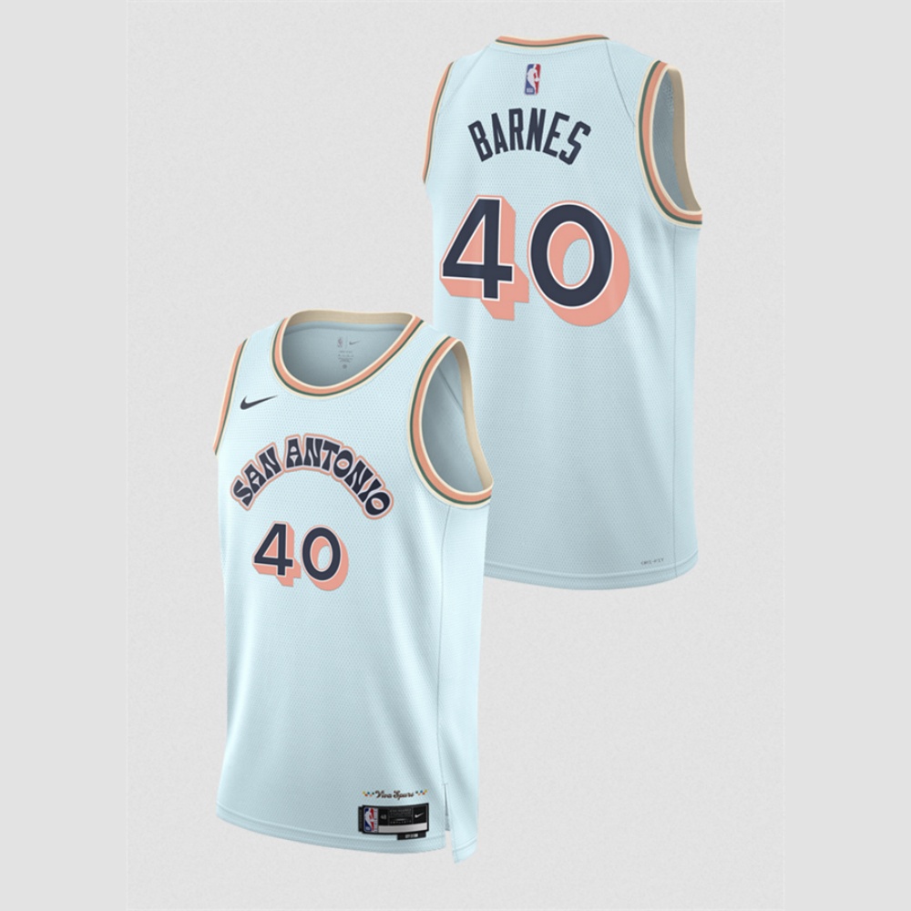 Men's San Antonio Spurs #40 Harrison Barnes Light Blue 2024/25 City Edition Stitched Basketball Jersey