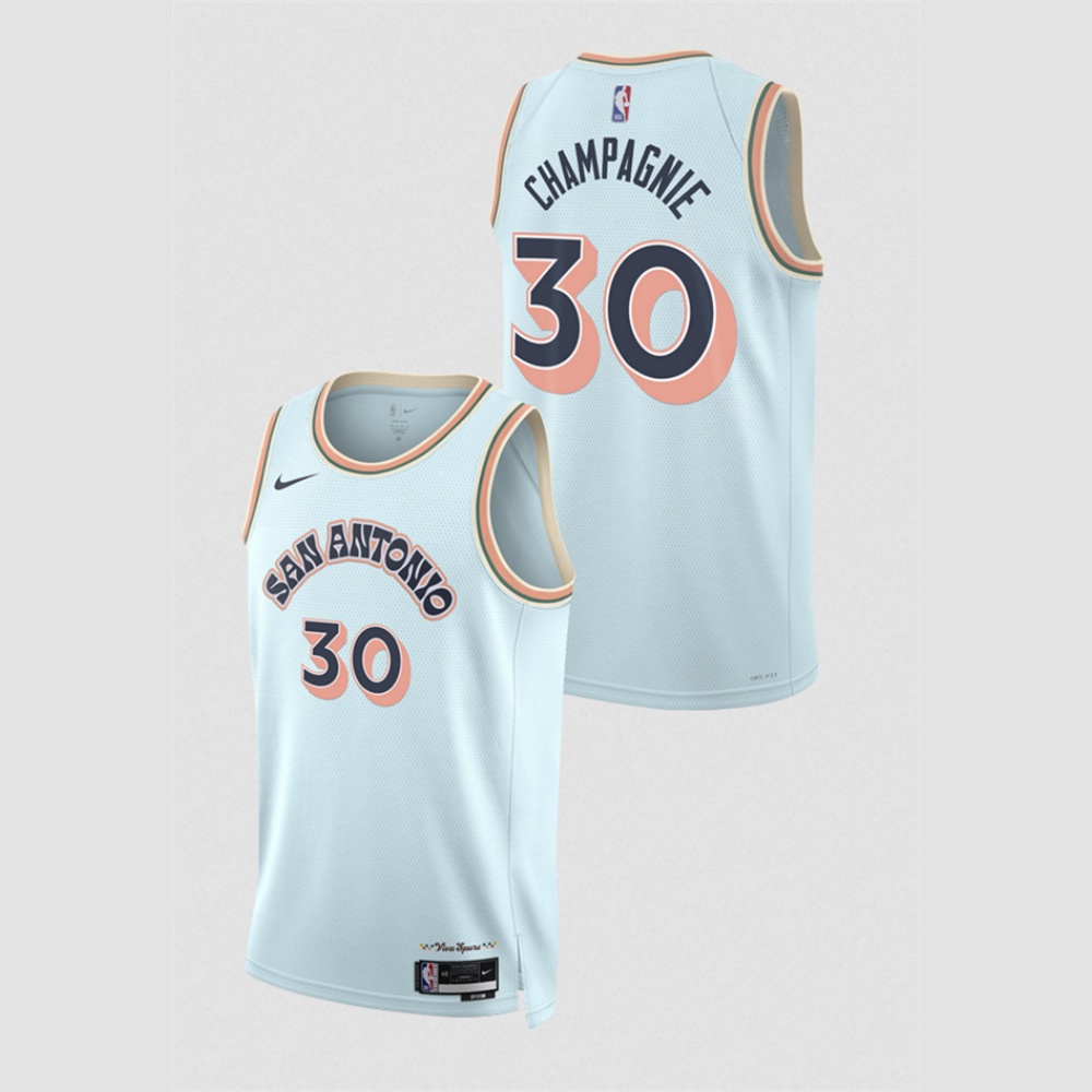 Men's San Antonio Spurs #30 Julian Champagnie Light Blue 2024/25 City Edition Stitched Basketball Jersey
