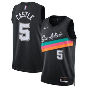 Men's San Antonio Spurs #5 Stephon Castle Black 2025/26 City Edition Stitched Basketball Jersey