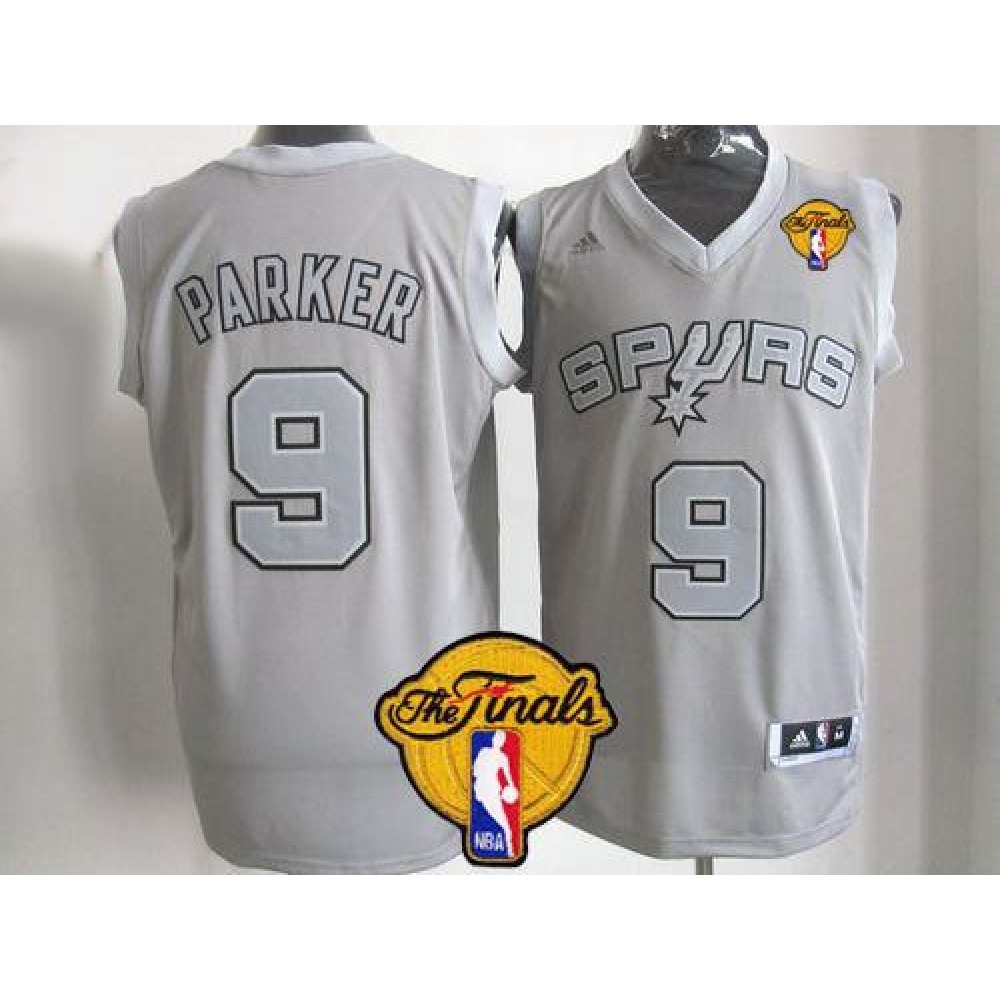 Spurs #9 Tony Parker Grey Big Color Fashion Finals Patch Stitched NBA Jersey
