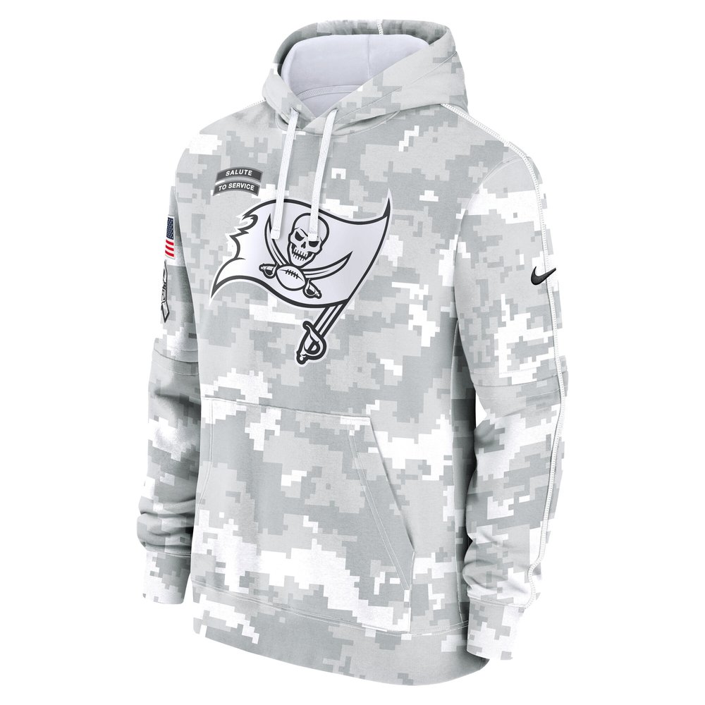 Men's Tampa Bay Buccaneers Arctic Camo 2024 Salute to Service Club Fleece Pullover Hoodie