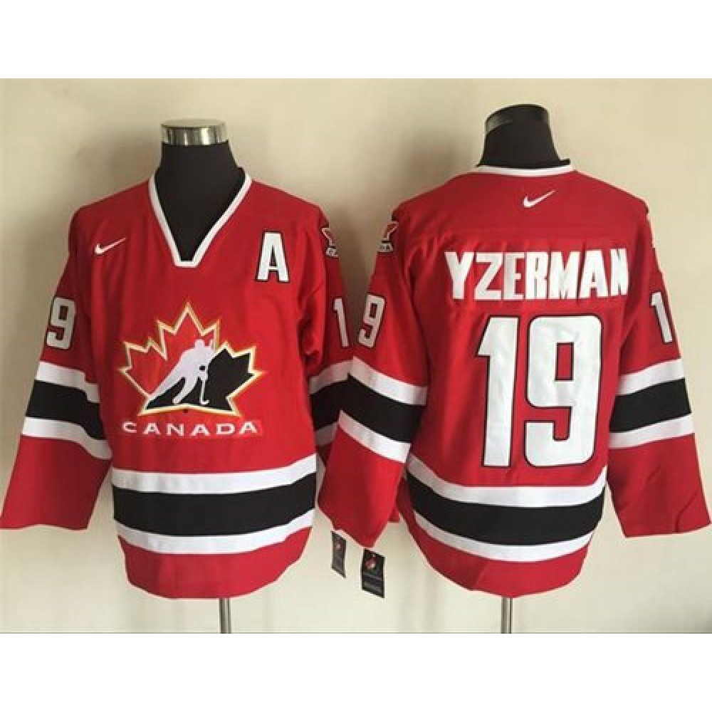 Team CA. #19 Steve Yzerman Red/Black 2002 Olympic Throwback Stitched NHL Jersey