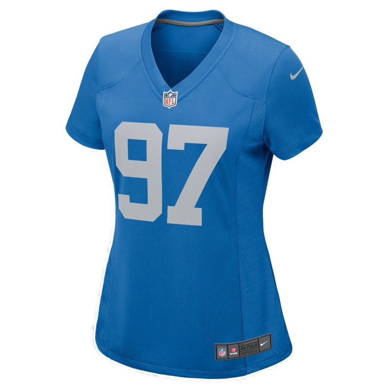 Women's Detroit Lions #97 Aidan Hutchinson Blue Player Jersey Women's Detroit Lions #97 Aidan Hutchinson Blue Player Jersey